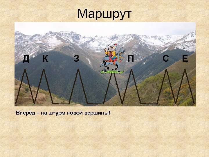 Маршрут Д К З Э Вперёд – на штурм новой вершины! П С Е