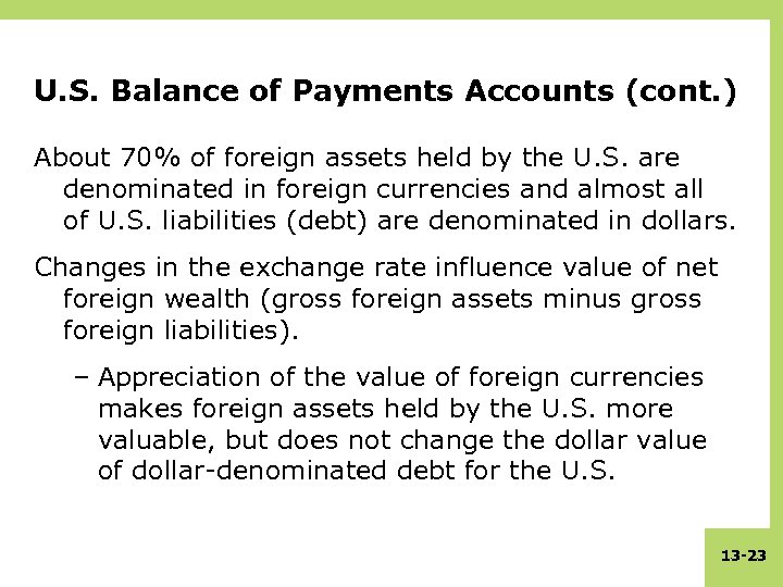 U. S. Balance of Payments Accounts (cont. ) About 70% of foreign assets held