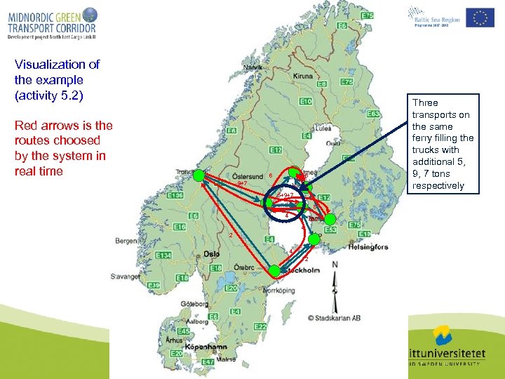 Visualization of the example (activity 5. 2) Red arrows is the routes choosed by