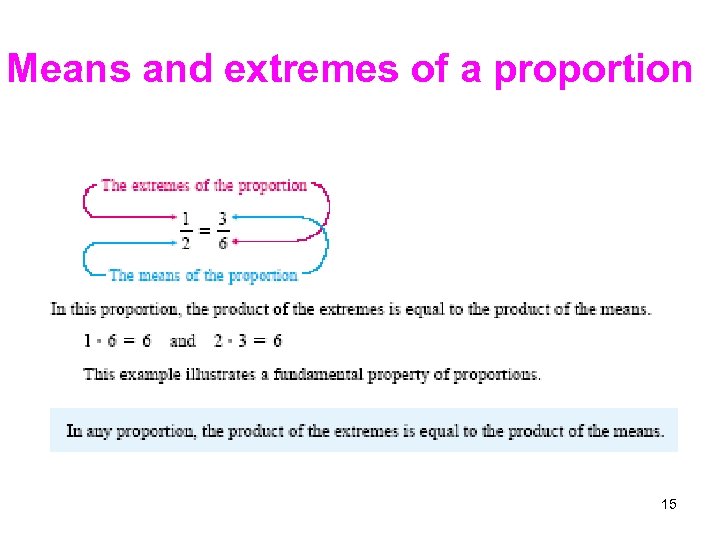Means and extremes of a proportion 15 