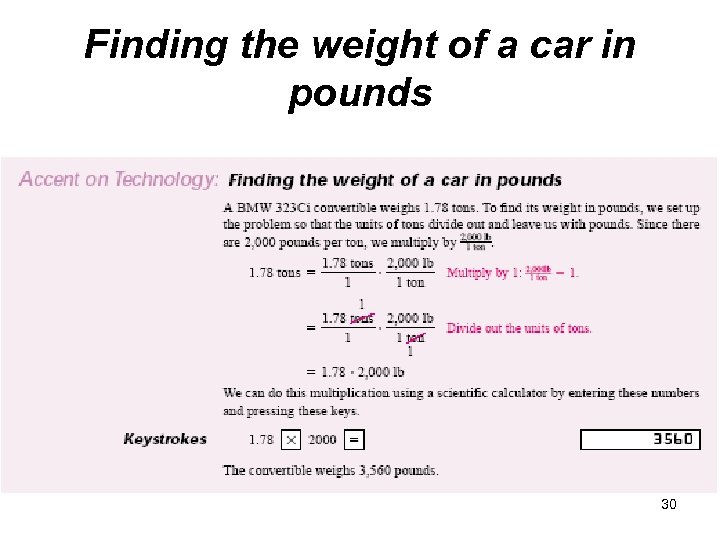 Finding the weight of a car in pounds 30 