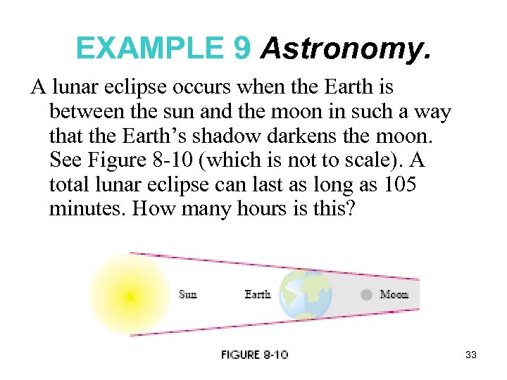 EXAMPLE 9 Astronomy. A lunar eclipse occurs when the Earth is between the sun