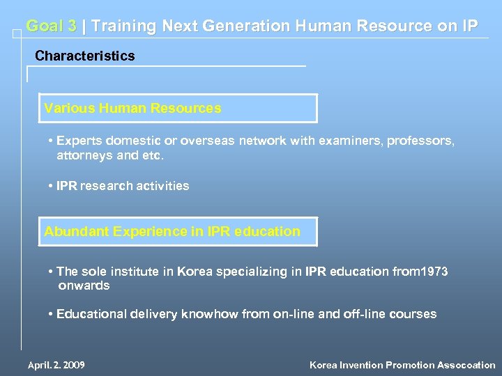 Goal 3 | Training Next Generation Human Resource on IP Characteristics Various Human Resources