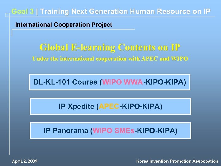 Goal 3 | Training Next Generation Human Resource on IP International Cooperation Project Global