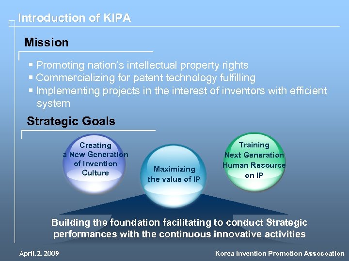 Introduction of KIPA Mission § Promoting nation’s intellectual property rights § Commercializing for patent