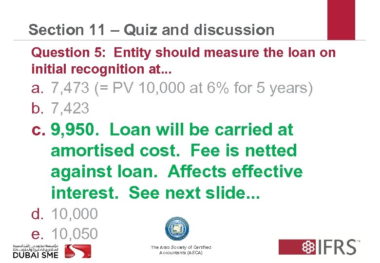 Section 11 – Quiz and discussion Question 5: Entity should measure the loan on