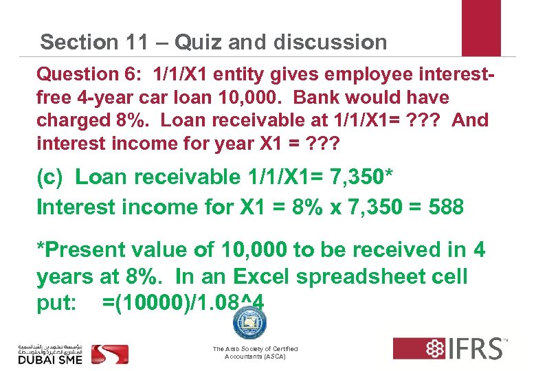 Section 11 – Quiz and discussion Question 6: 1/1/X 1 entity gives employee interestfree