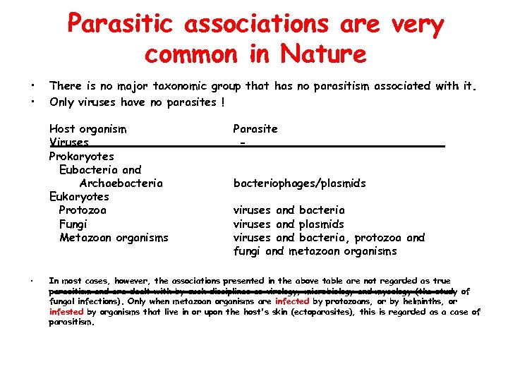 Parasitic associations are very common in Nature • • There is no major taxonomic