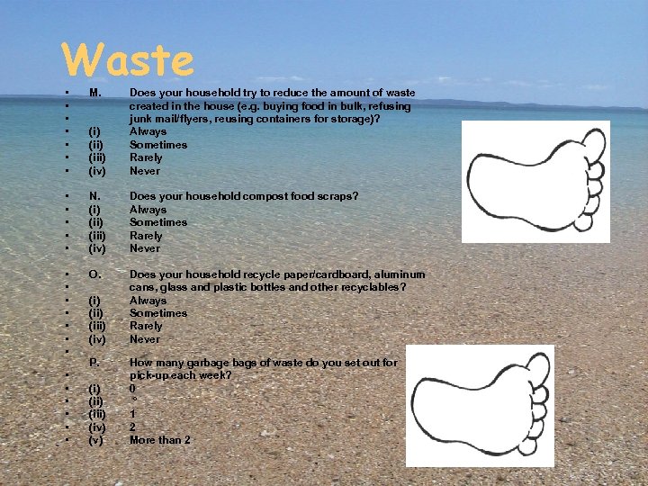 Waste • • M. (i) (iii) (iv) Does your household try to reduce the