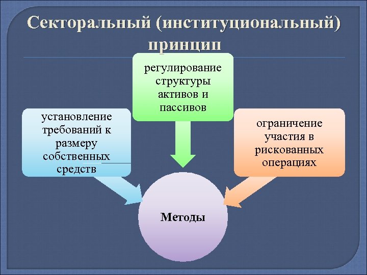 Секторальный (институциональный) принцип установление требований к размеру собственных средств регулирование структуры активов и пассивов