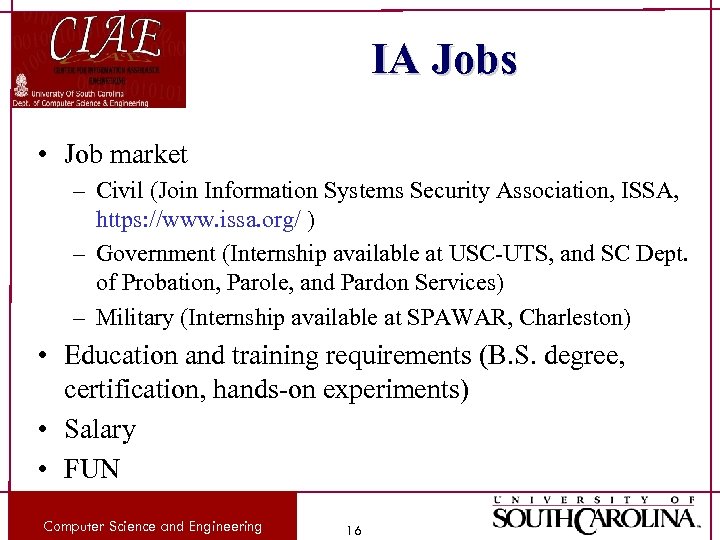 IA Jobs • Job market – Civil (Join Information Systems Security Association, ISSA, https: