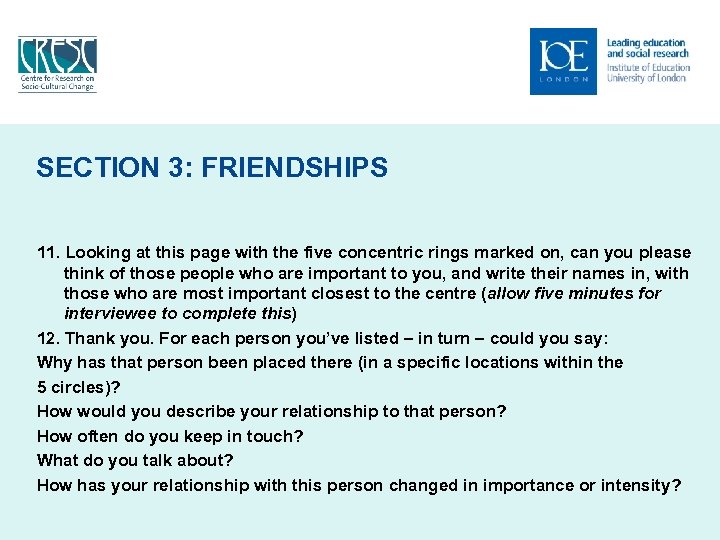 SECTION 3: FRIENDSHIPS 11. Looking at this page with the five concentric rings marked
