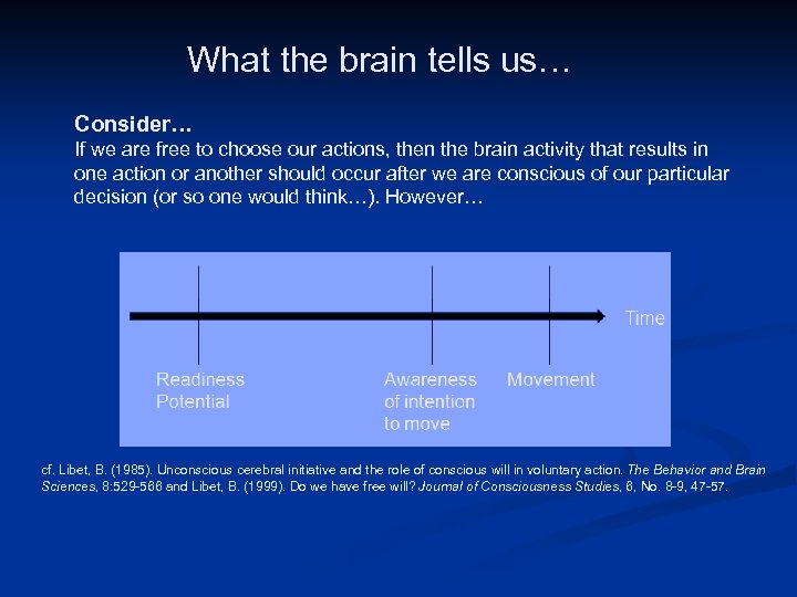 What the brain tells us… Consider… If we are free to choose our actions,