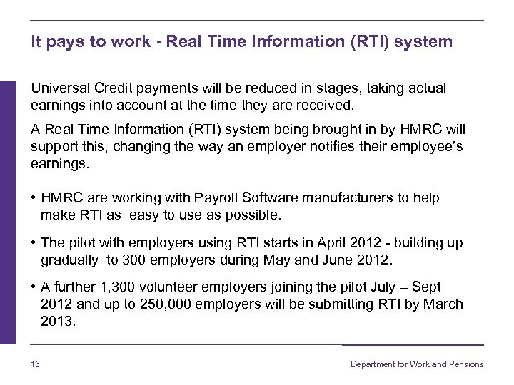 It pays to work - Real Time Information (RTI) system Universal Credit payments will