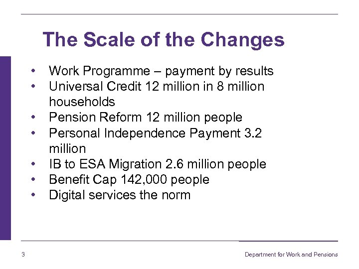 The Scale of the Changes • • 3 Work Programme – payment by results