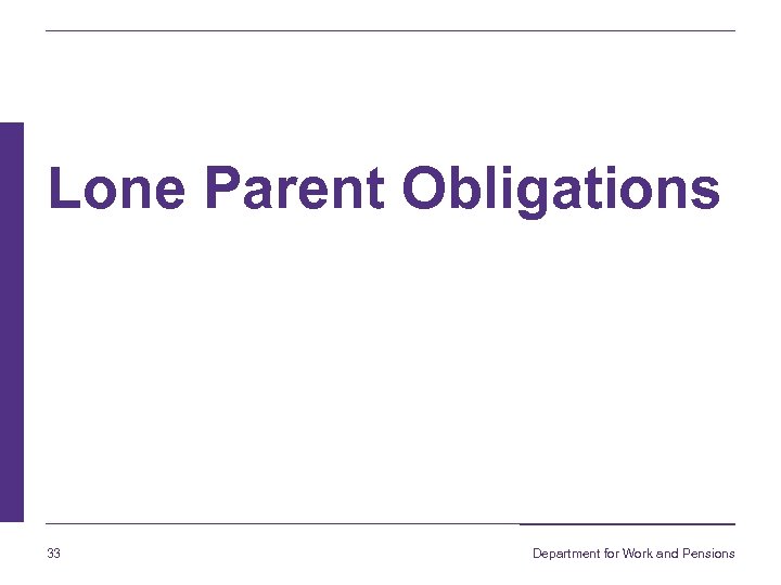 Lone Parent Obligations 33 Department for Work and Pensions 