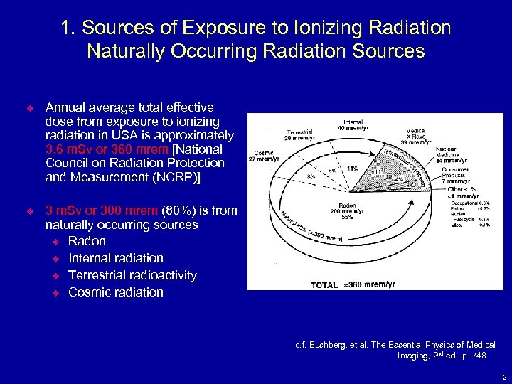 1. Sources of Exposure to Ionizing Radiation Naturally Occurring Radiation Sources v Annual average