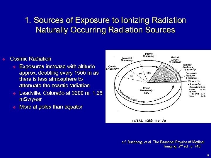 1. Sources of Exposure to Ionizing Radiation Naturally Occurring Radiation Sources v Cosmic Radiation