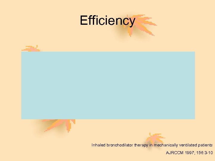 Efficiency Inhaled bronchodilator therapy in mechanically ventilated patients AJRCCM 1997; 156: 3 -10 