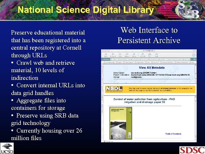 National Science Digital Library Preserve educational material that has been registered into a central