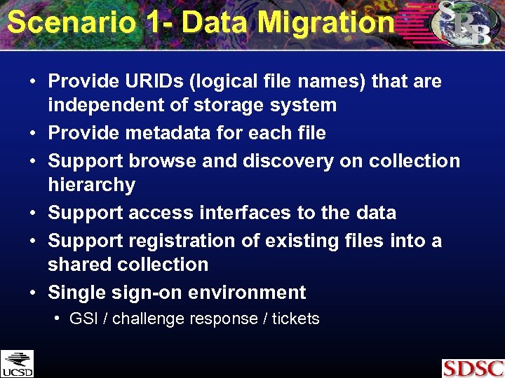 Scenario 1 - Data Migration • Provide URIDs (logical file names) that are independent