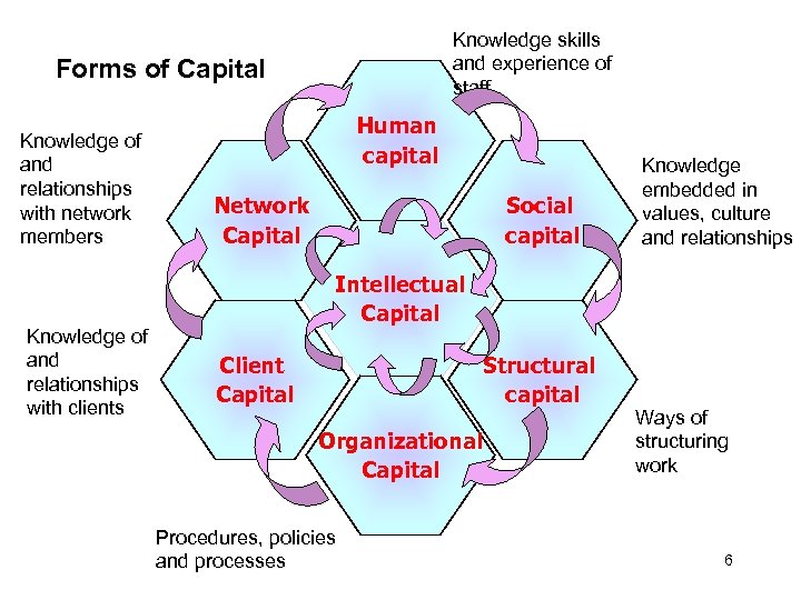 Knowledge skills and experience of staff Forms of Capital Knowledge of and relationships with