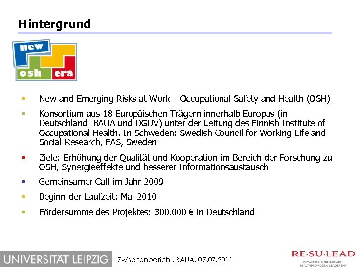 Hintergrund § New and Emerging Risks at Work – Occupational Safety and Health (OSH)