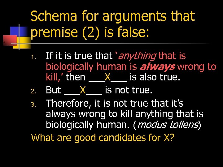 Schema for arguments that premise (2) is false: If it is true that ‘anything