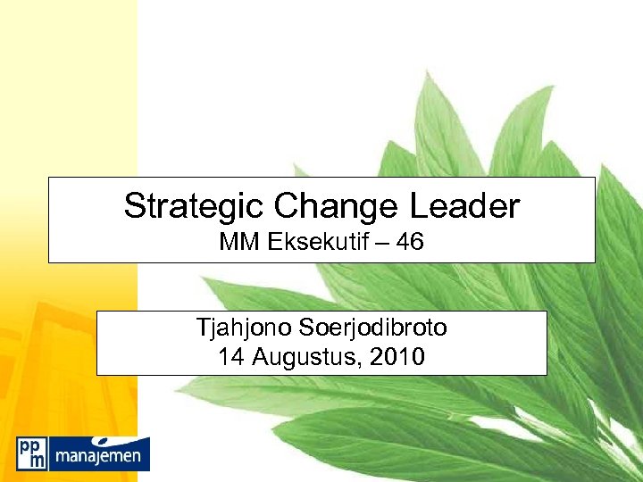 Strategic Change Leader MM Eksekutif – 46 Tjahjono Soerjodibroto 14 Augustus, 2010 