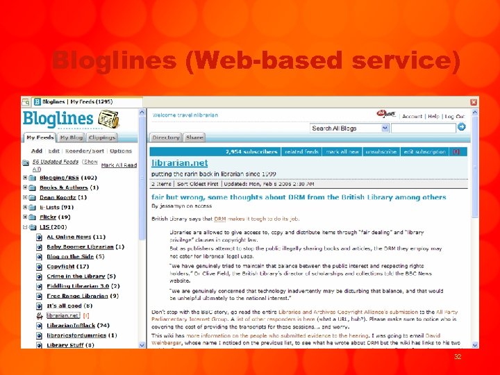 Bloglines (Web-based service) 32 