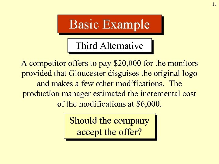 11 Basic Example Third Alternative A competitor offers to pay $20, 000 for the