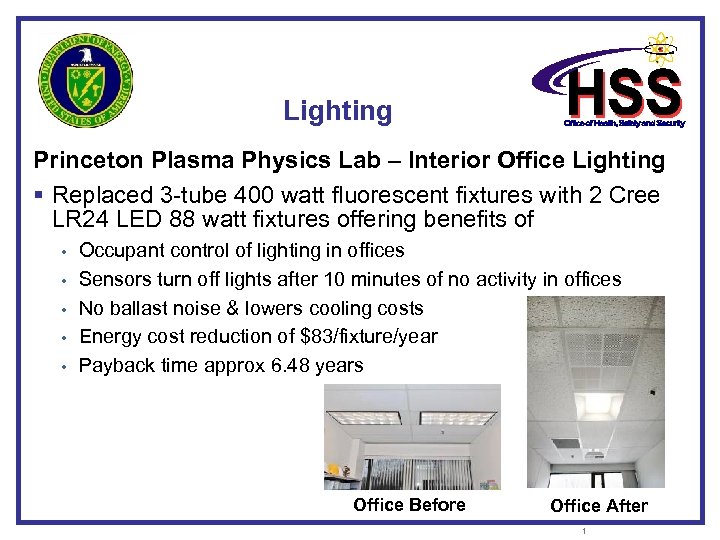 Lighting Princeton Plasma Physics Lab – Interior Office Lighting § Replaced 3 -tube 400