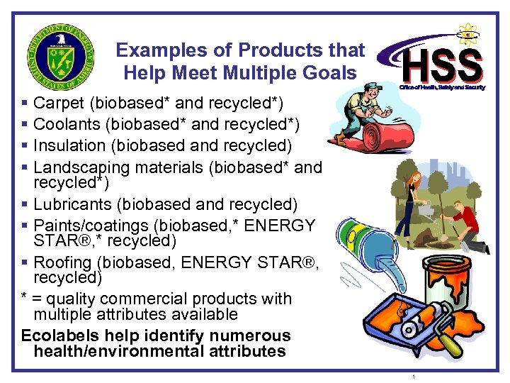 Examples of Products that Help Meet Multiple Goals § Carpet (biobased* and recycled*) §