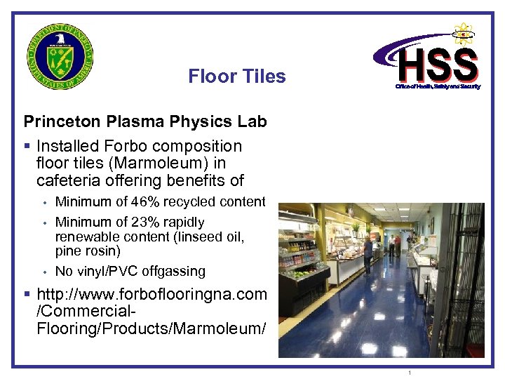 Floor Tiles Princeton Plasma Physics Lab § Installed Forbo composition floor tiles (Marmoleum) in