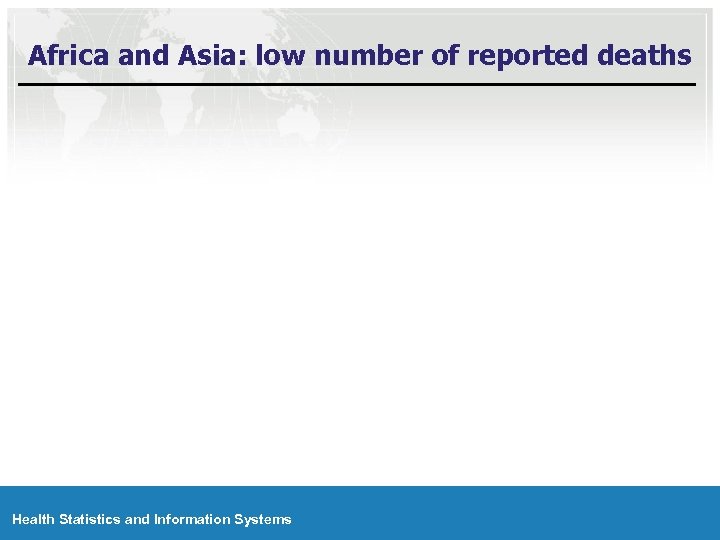 Africa and Asia: low number of reported deaths Health Statistics and Information Systems 