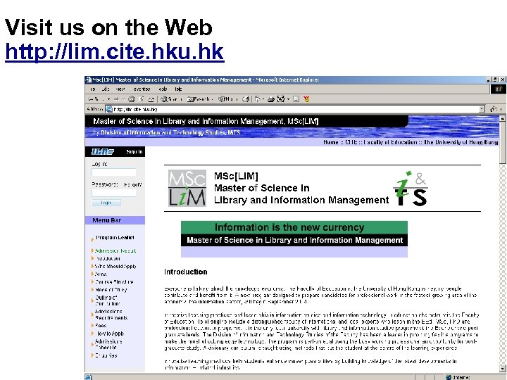 Visit us on the Web http: //lim. cite. hku. hk/ 