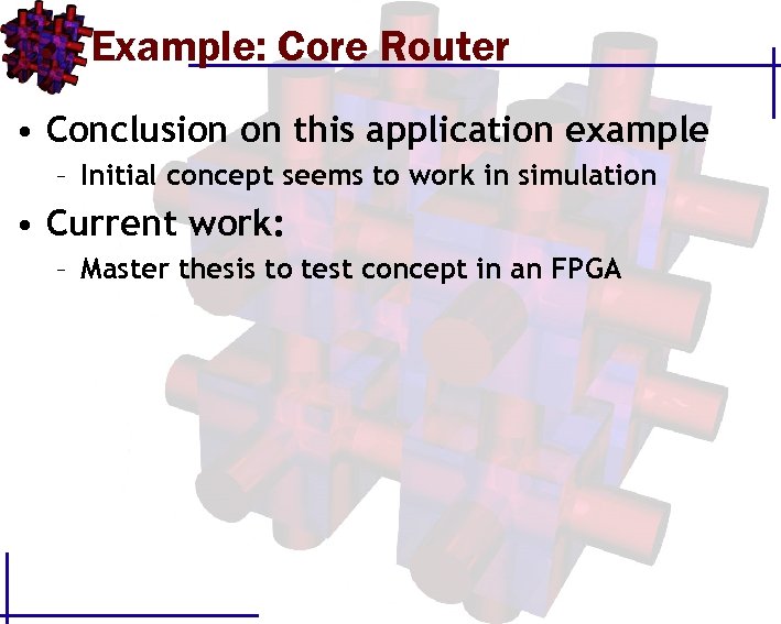 Example: Core Router • Conclusion on this application example – Initial concept seems to