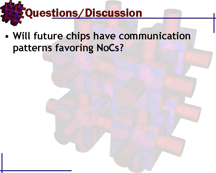 Questions/Discussion • Will future chips have communication patterns favoring No. Cs? 