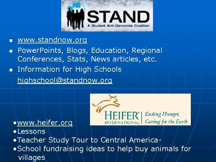n n n www. standnow. org Power. Points, Blogs, Education, Regional Conferences, Stats, News