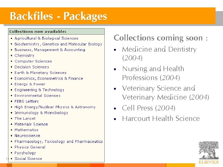 Backfiles - Packages Collections coming soon : • • • 11 Medicine and Dentistry