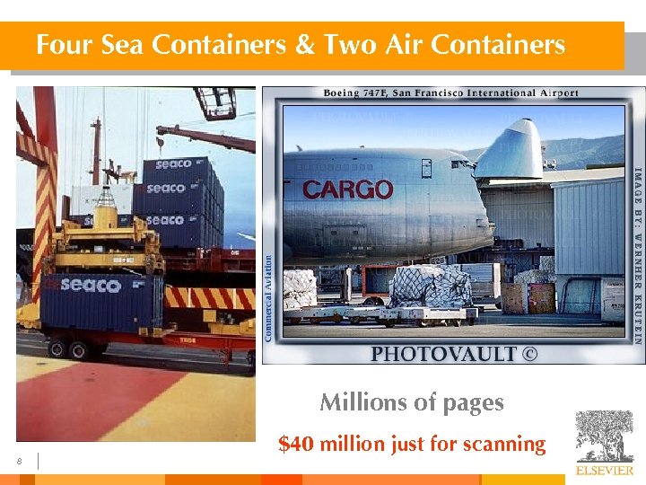 Four Sea Containers & Two Air Containers Millions of pages $40 million just for