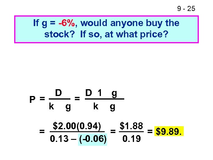 9 - 25 If g = -6%, would anyone buy the stock? If so,