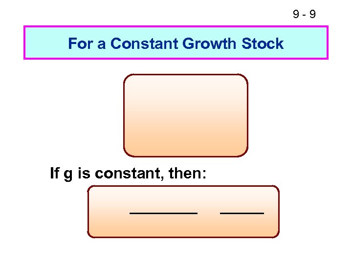 9 -9 For a Constant Growth Stock If g is constant, then: 