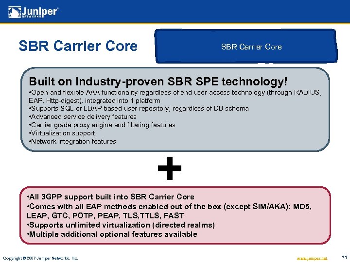 SBR Carrier Core Built on Industry-proven SBR SPE technology! • Open and flexible AAA