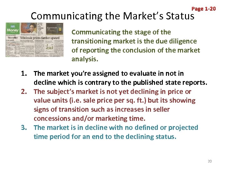 Page 1 -20 Communicating the Market’s Status Communicating the stage of the transitioning market