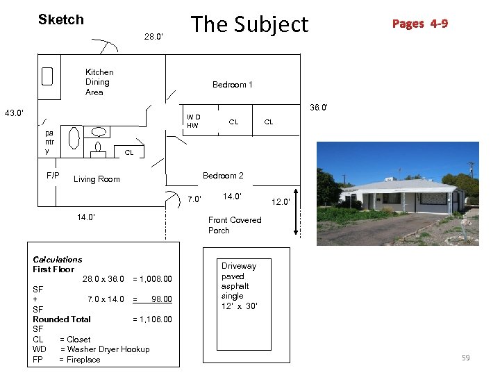 Sketch 28. 0’ The Subject Kitchen Dining Area Pages 4 -9 Bedroom 1 36.