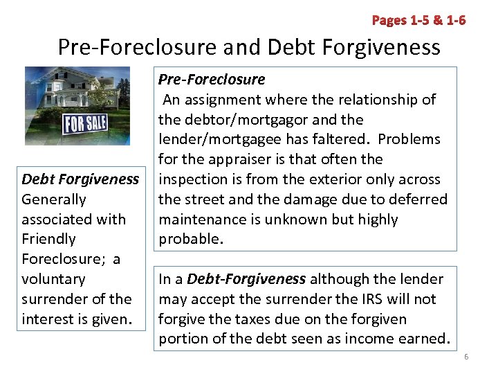Pages 1 -5 & 1 -6 Pre-Foreclosure and Debt Forgiveness Generally associated with Friendly