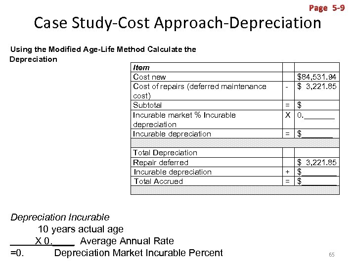 Page 5 -9 Case Study-Cost Approach-Depreciation Using the Modified Age-Life Method Calculate the Depreciation