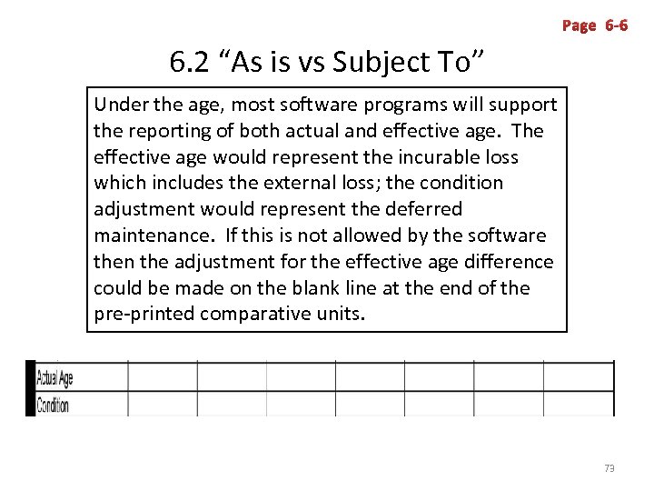 Page 6 -6 6. 2 “As is vs Subject To” Under the age, most