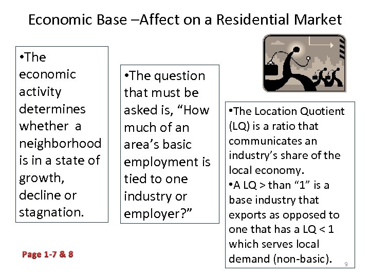 Economic Base –Affect on a Residential Market • The economic activity determines whether a